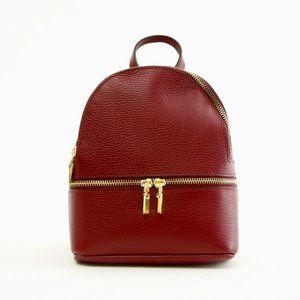 Vera Pelle Soft Red Leather Mini Backpack Gold Hardware Italian Crafted NEW